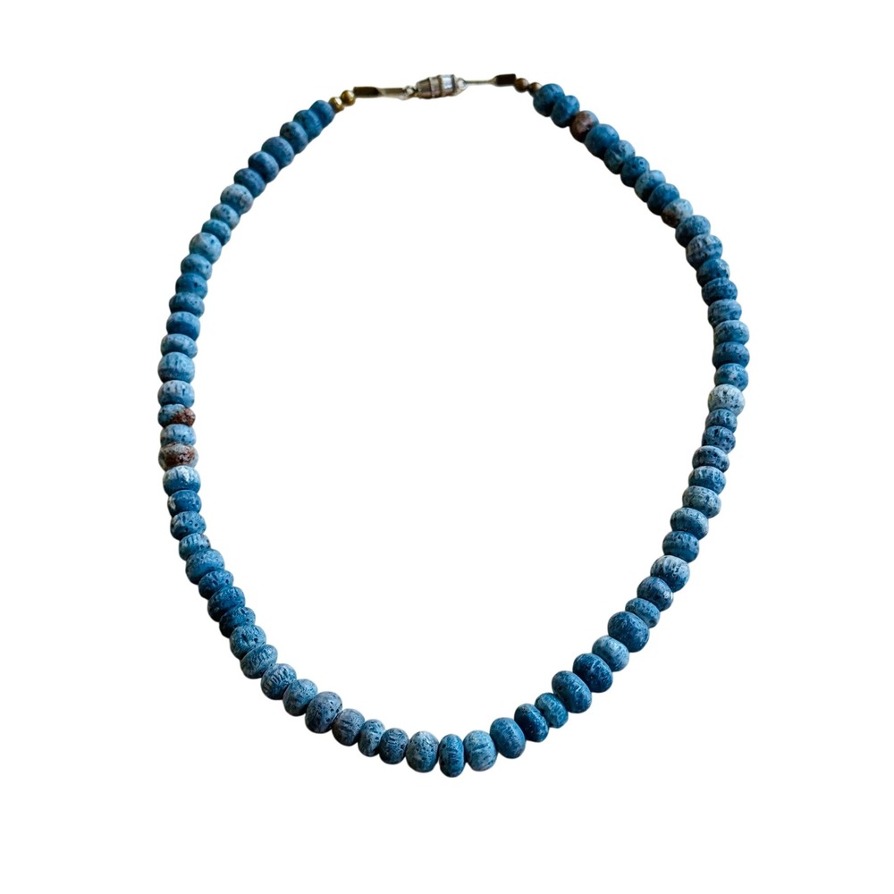 VTG Blue Sponge Coral Necklace Genuine Natural beaded Round Beads 33g 18" BOHO